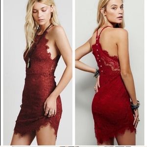 Free People Lace Red Burgundy Dress